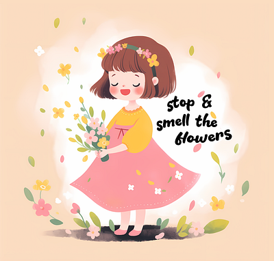 Stop & smell the flowers 2d characterdesign childrens book childrens illustration floral design flowers illustration print spring