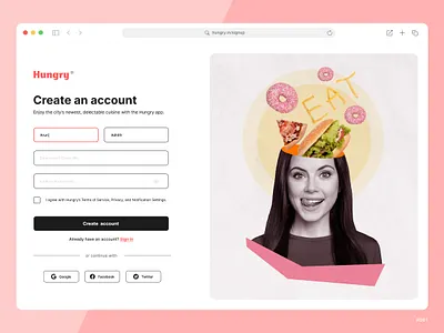 Hungry App Signup page app branding food graphic design illustration product ui