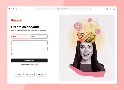 Hungry App Signup page app branding food graphic design illustration product ui
