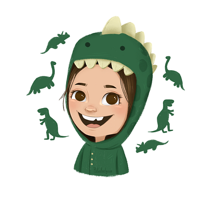 Girl in a dinosaur costume colorful