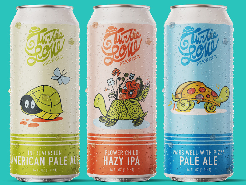 Colorful Beer Can Designs adobe beer beer branding beer can beer label beer packaging branding branding design brewery can colorful illustration illustration art illustrator ipa label label design packaging packaging design turtles