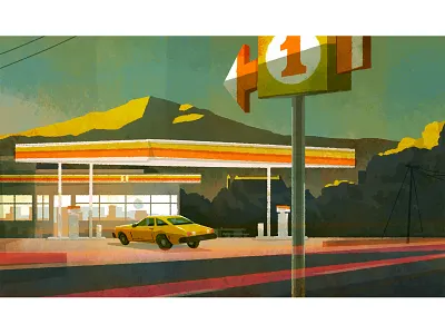 Gas Station adobe blending brushes car digitalillustration drawing gasstation grit illustration light mountain mundane muti photoshop sign summer warm warm days