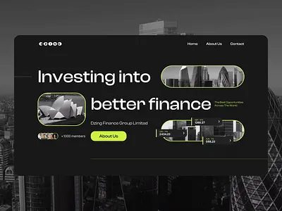 Dzing Finance Landing page animation branding clean dark theme design finance graphic design holding company design interface investing landing motion motion design motion graphics payment simple ui ux web