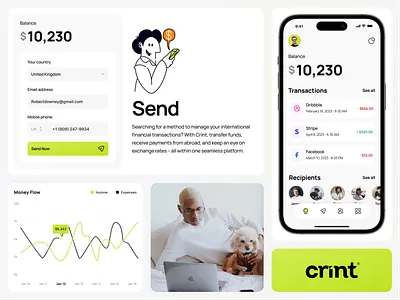 Crint - Fintech banking branding crypto design digitalfinance figma fintechapp investments logo money onlinebanking personalfinance savings sent transfer ui uidesign ux ux design withdrawal