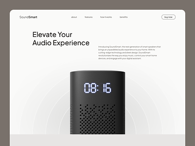 📻 SoundSmart - Homepage Exploration audio branding clean company profile design desktop home page homepage landing page landingpage minimalism product page simple smart speaker speaker ui ux website