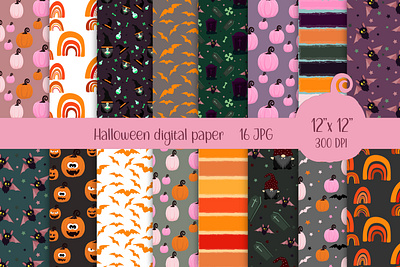 Halloween digital paper animal bat cartoon character digital paper fall gnome graphic design halloween halloween character halloween gnome halloween pattern illustration patter pumpkin spooky stickers witch