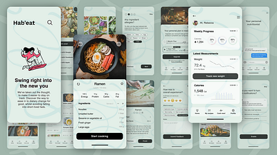 Hab'eat - Diet App UI app branding design diet graphic design illustration meal mint pastel product ui ux wireframe