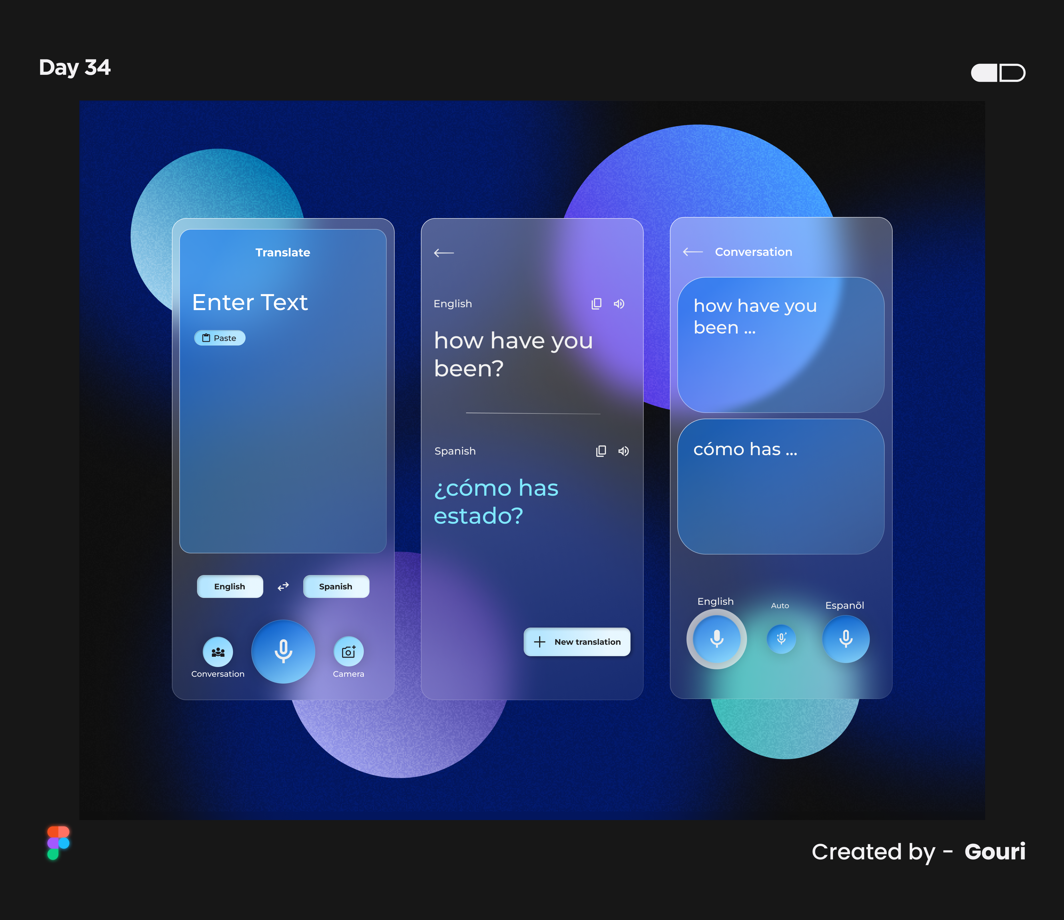 Translator app 3d branding design figma glassmorphism graphic design illustration logo typography ui uidesign vector