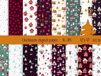 Christmas pattern animal cartoon character christmas christmas digital paper christmas patter gingerbread house graphic design illustration land nutcracker pattern penguin reindeer santa seamless stickers winter xmas