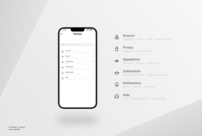 UI Challenge _ 7. Settings app challenge design icon icone icons interface menu mobile researcher setting settings ui ux