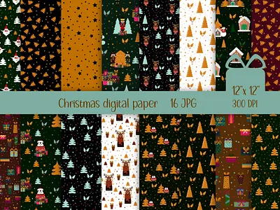 Christmas pattern animal cartoon character christmas digital paper elegant christmas gingerbread huse gold tree graphic design happy birthday illustration nutcracker pattern penguin reindeer santa stickers winter xmas