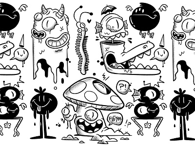 Moster Tattoo Flash! blake stevenson bugs cartoon character design cute design eyes funny illustration jetpacks and rollerskates logo mascot monster retro tattoo teeth ui