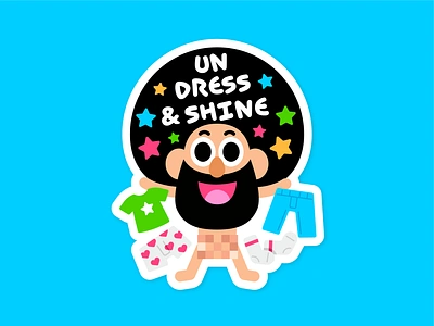 Undress & Shine afro cartoon character clothing digital flat funny glitter happy illustration love mascot naked pixelate shine silly stars sticker stickermule vector