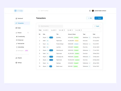 Transactions page | Ongoing buyer dashboard design escrow milestone one time product design seller tables transactions ui ui design ux design web design