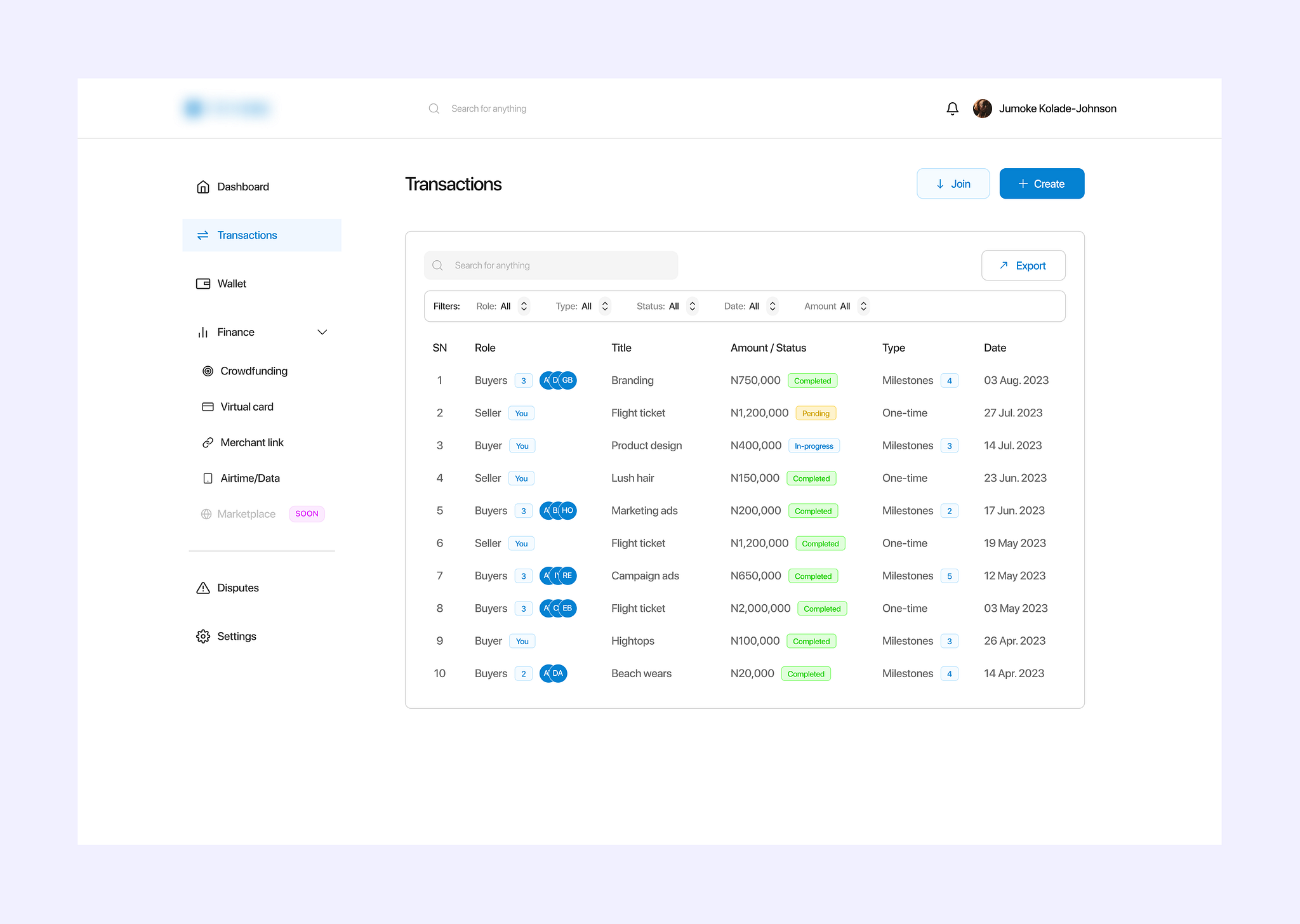 Transactions page | Ongoing by Ayobami Awoyelu on Dribbble