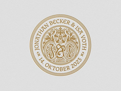 Jonathan & Isa (Wedding Seal) badge branding design engraving etching illustration logo peter voth design vector wedding