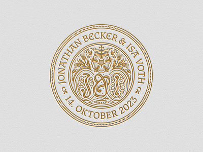 Jonathan & Isa (Wedding Seal) badge branding design engraving etching illustration logo peter voth design vector wedding