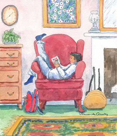 Reading at Grandma's house child reading childrens book illustration illustration