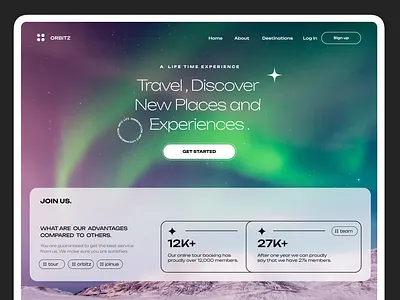 Travel Landing Page 3d animation app design auara lights branding design graphic design green light illustration landing logo minimal motion graphics tour travel agency website 2023 travel landing page trendy travel trip ui uidesign