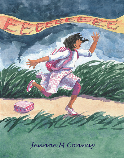 Running from a tornado book illustration childrens book danger girl running illustration storm tornado watercolor