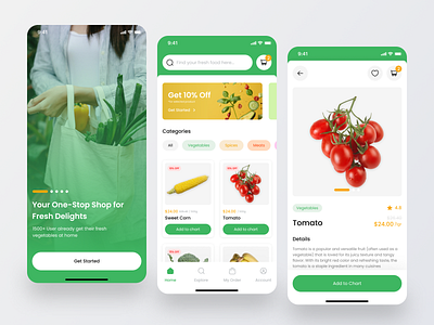 Vegetable Shop App Exploration app clean ecommerce figma food fruit green mobile mobile app online store shopping store ui ui design uiux vegetable