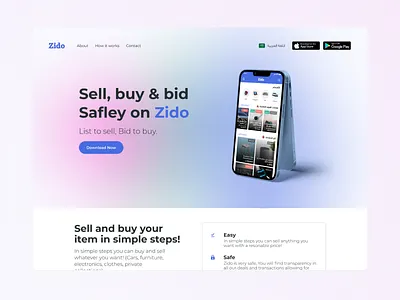 Zido® App Landing Page auction auctions bid bidder bidding bids designer landing landing page mazad mobile app saudi app ui ui design user interface website zido zido app