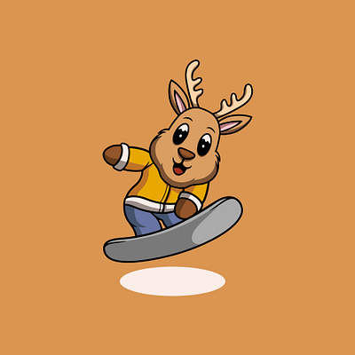 Cute Deer Playing Snowboard Illustration branding snow boarding ui