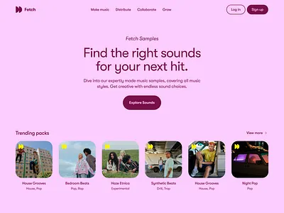 Fetch Website: Hundreds of Samples to Make Music audio colors landing page music music samples music website samples website design