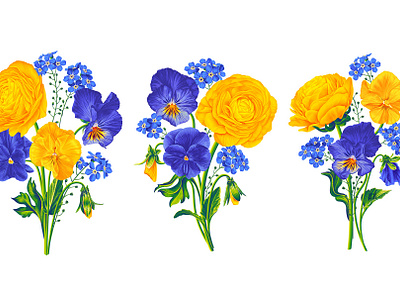 Floral composition set with Pansies and Ranunculus 2d adobe illustrator art battercup botanical digitalart flower illustration pansies realistic flowers vector vector flowers viola