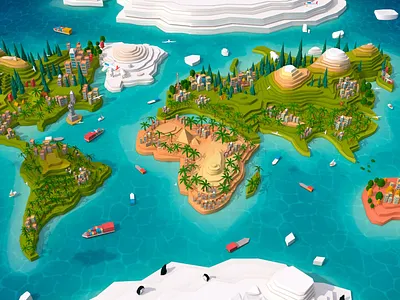 Cartoon Low Poly Earth World Map app branding design graphic design illustration logo typography ui ux vector