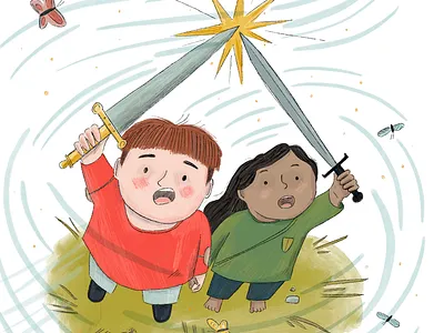 Fantasy art character childrens book cute design drawing editorial fantasy illustration kidlit kids people picture book swords texture