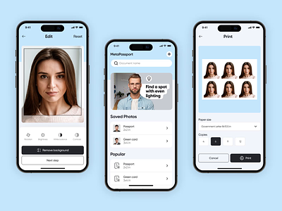 Passport Photo App: Get Perfect Photo for Your ID in Minutes ai animation documents edit id identification ios mobile passport photo print ui verification