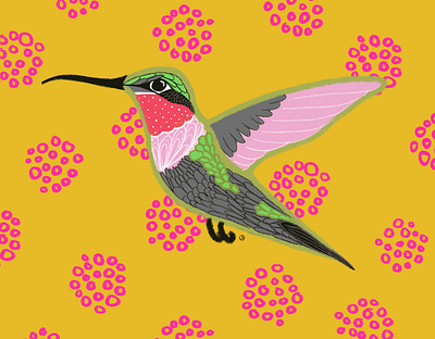 Tropical Hummingbirds Illustration by Julia Barry animal bird birds bouquet bright colorful flower flying green hand drawn hummingbird illustration julia barry pink procreate saturated texture tropical tropical flower yellow