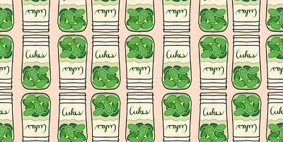 "Make Pickles" Illustration & Patterns by Julia Barry cucumber fun glass jar green hand drawn hand lettered hand lettering humor illustration jar julia barry mason jar pattern peach pickles procreate retro vintage whimsical