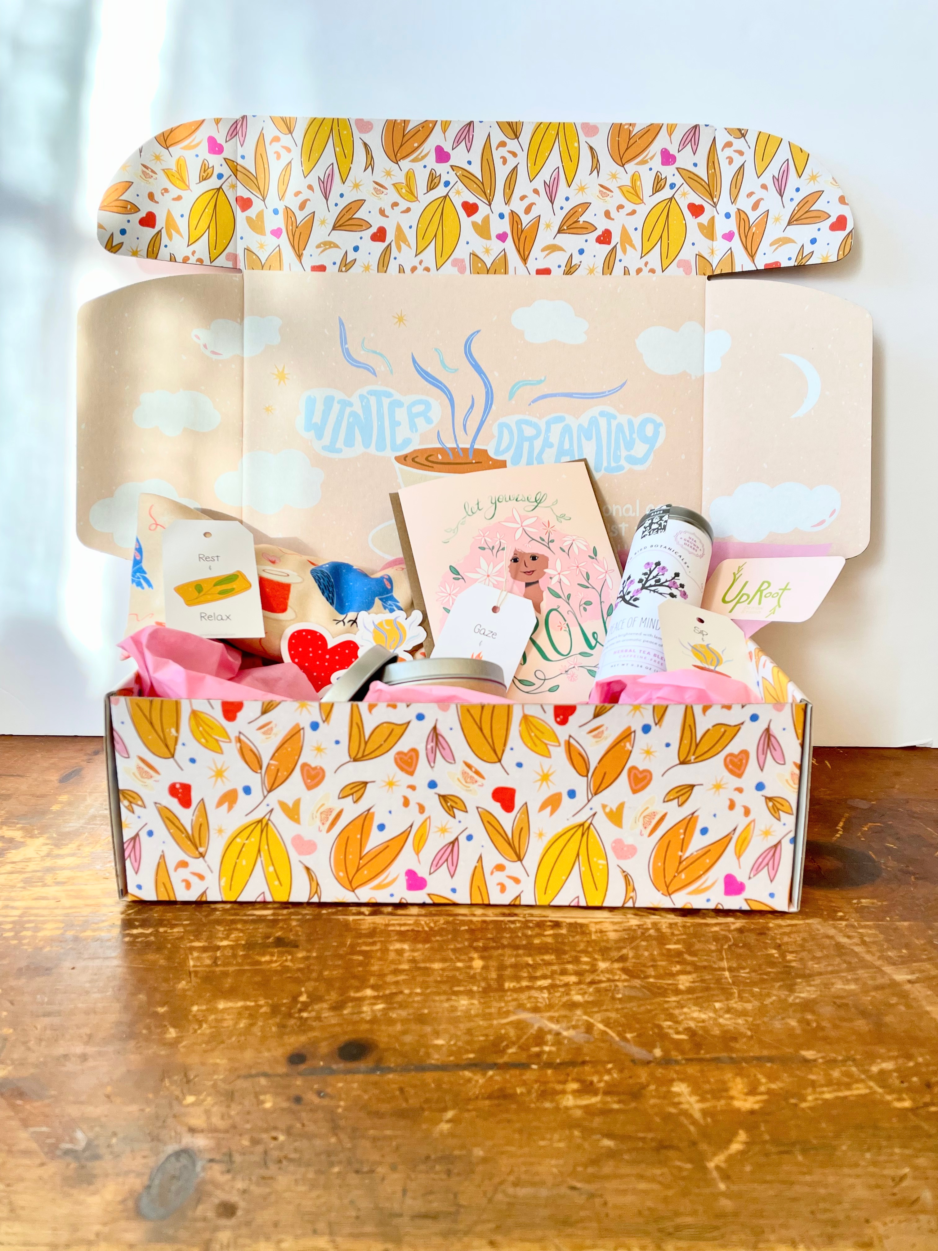 Winter Dreaming Illustration & Product Collection by Julia Barry bird blue colorful design dreaming eye pillow greeting card hand drawn illustration illustrator inspiring julia barry pink procreate product design red relaxing snow whimsical winter