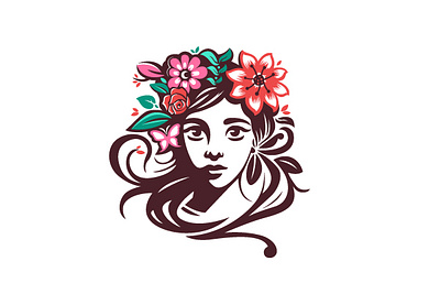 Beautiful Woman With Flowers Logo beauty design fashion graphic design illustration logo logo design