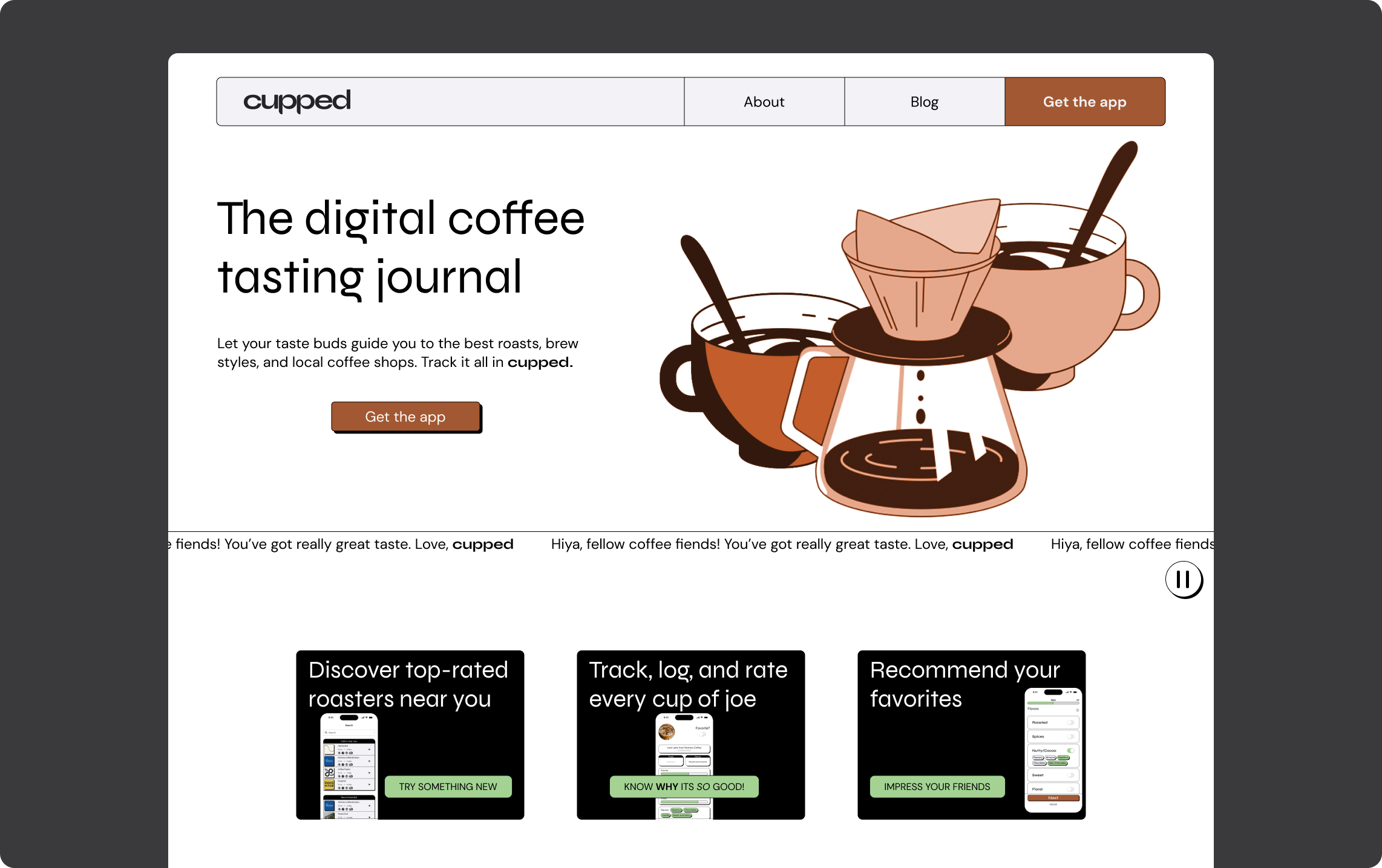 Cupped marketing site branding design microinteractions typography web design