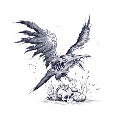Dead Raven Valravn ages ballad bird dead denmark design dnd drawing fairy fantasy folklore history illustration middle myth raven skeleton sketch skull slavs