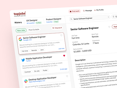 TopJobs.lk - Job Finder Platform Dashboard design typography ui ux