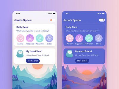 Zuno - Mental Health App ai animation app app design branding design health app illustration ios mental health motion graphics ui ux vector