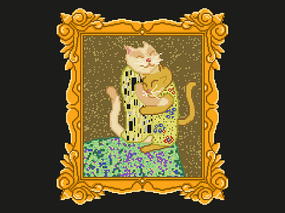 The Purr - Pixel Art cat cats gustav klimt illustration kiss paint pixel pixel art pixelart