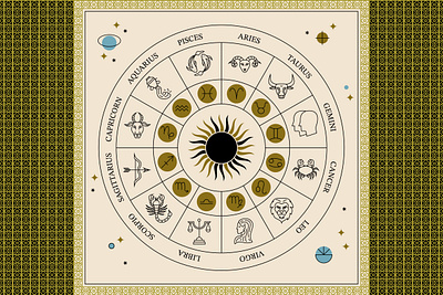 Zodiac Horoscope aquarius artdeco astrology calendar capricorn celestial design horoscope horoscope sign icon illustration line outline space stars sun taurus vector zodiac
