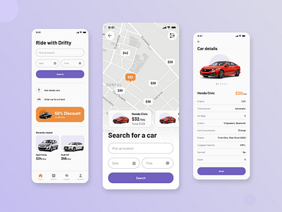 Drify - Rent A Car App application car clean design drive figma map mobile rent a car simple ui