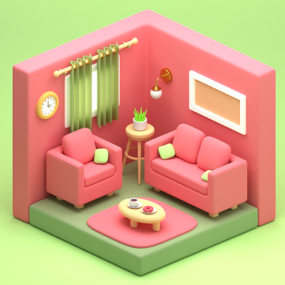 3D Isometric Living Room 3d animation design graphic design illustration