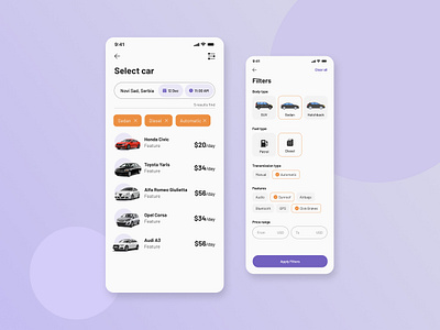 Drify - Rent A Car App application cars clean design drive figma filter mobile rent a car search simple ui