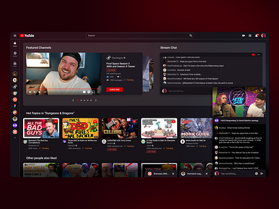 YouTube - Reimagined app content darkmode dashboard design home page hulu netflix redesign refresh streamer streaming twitch ui video web youtube