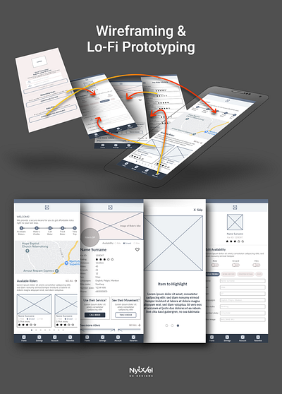 Wireframing & Lo-Fi Prototyping: Motorcycle Ride-Hailing App app app design case study design interaction design low fidelity motion graphics prototype ui ux wireframe