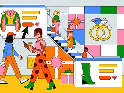 Online Shopping character clothing editorial illustration line illustration online retail online shopping product illustration retail shopping illustration spot illustration