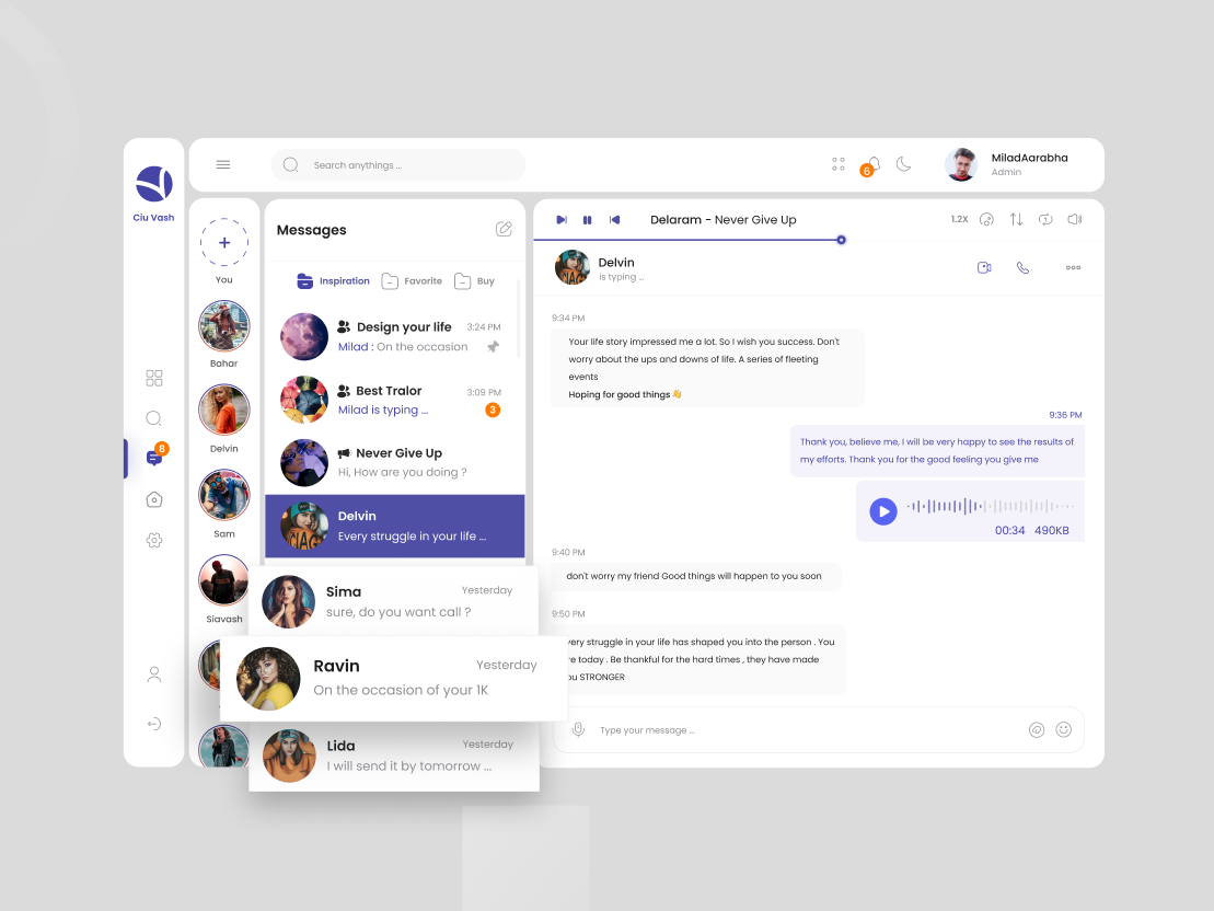 Chatting Dashboard by Milad Aarabha for Mimadesign on Dribbble