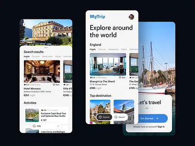 MyTrip - Travel Mobile App airbnb booking clean dark dark mode eruope light reserve theme travel trip